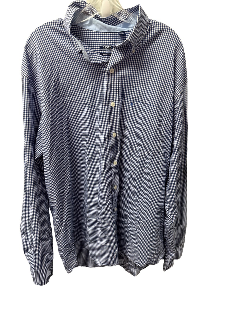 IZOD Men's XL Tall Navy & White Gingham Plaid Button Up Dress Shirt preppy